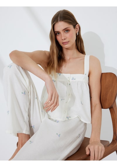 Koton Pamuklu-keten Karışımlı Askılı Çiçek İşlemeli Crop Pijama Üstü Pembe Desenli 5slk90011mw Pembe Desenli Koton Pamuklu-keten Karışımlı Askılı Çiçek İşlemeli Crop Pijama Üstü Pembe Desenli 5slk90011mw Pembe Desenli