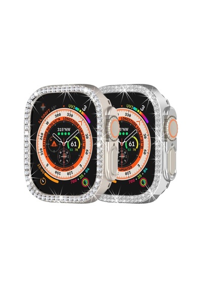 Apple Uyumlu  Watch  Ultra 1/2 49mm Ekran Koruyuculu Tek Sıra Kenar Taşlı Sert Pc Kasa Koruyucu