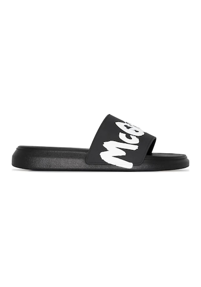 Alexander McQuenn Alexander McQueen Graffiti-logo Slip-on Slides 682490W4QS3 Siyah