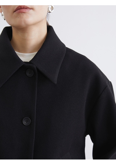 Lcw Modest Siyah Gömlek Yaka Oversize Kadın Kaşe Kaban
