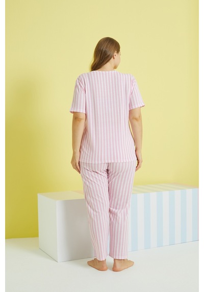 Siyah İnci Curve Büyük Beden Battal Boy Örme Pijama Takımı 24103609 Çok Renkli