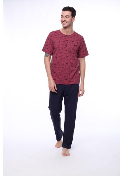 Pijadore 1402 Erkek Yuvarlak Yaka Düğmeli Kısa Kollu Pijama Takım 001