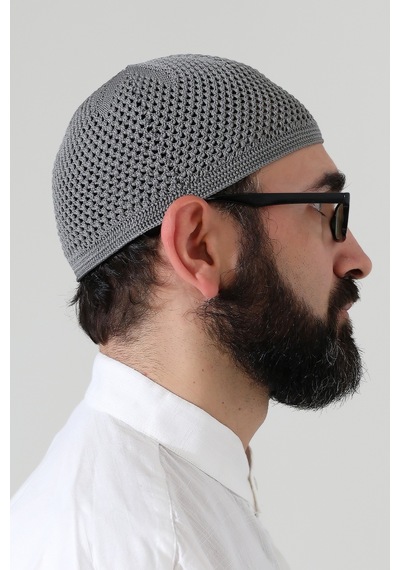 Örme Esnek Orlon Namaz Takke - Gri - Smz