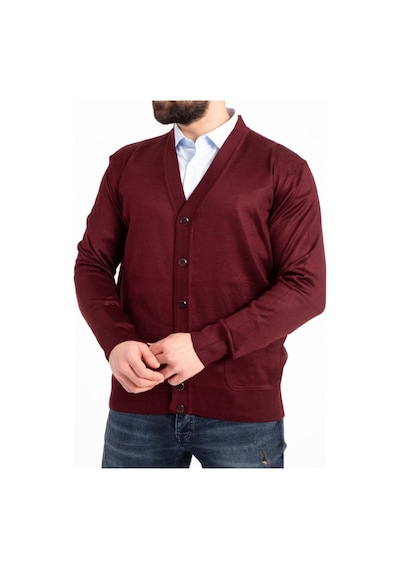 Nacar Store Erkek Düğmeli Ince Yün Triko Örme Baba Hırka Bordo