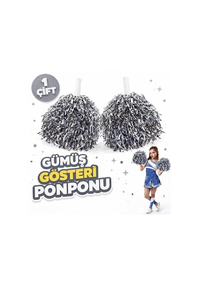 1 Çift 2 Adet Gümüş Renk 23 Nisan 19 Mayıs 29 Ekim Okul Gösteri Ponponları Ekstra Dolgun