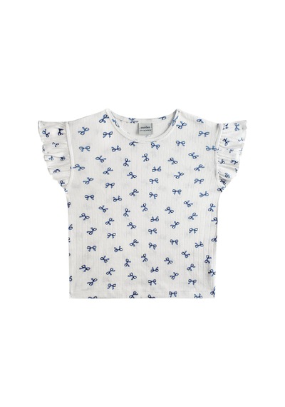 Antebies Kurdele Jakar Kısa Kollu Tshirt Şort Pijama Takımı Mavi
