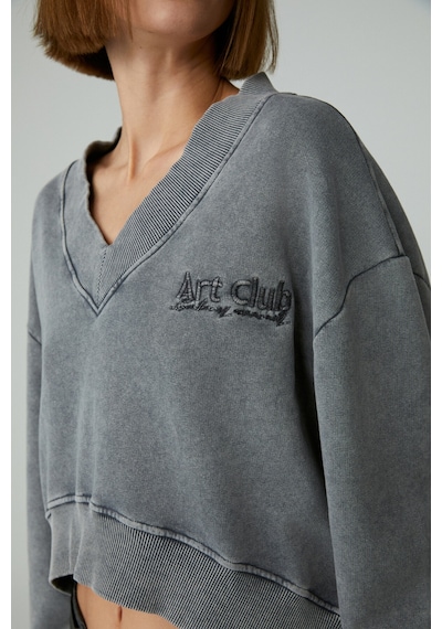Grimelange ANDREITA Kadın V Yakalı Asimetrik Oversize Açık Gri Sweatshirt