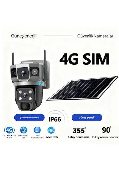 6mp Akıllı Alarmlı 4g Kamera Anında Bildirim, İnsan Takip, Gece Renkli, Solar Enerji Güneş Enerjili