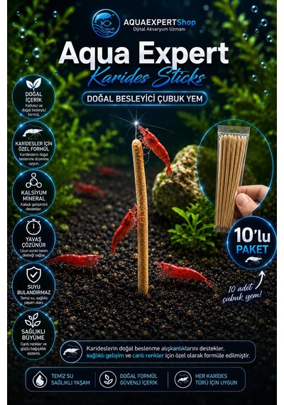 Aqua Expert Karides Sticks Karides Yemi 10 Lu Paket Doğal Besleyici Çubuk Yem Özel Formül - Kalsiyum Mineral