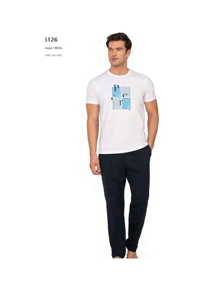 Pierre Cardin 6126 Erkek Kısa Kollu Bisiklet Yaka Pijama Takımı-beyaz