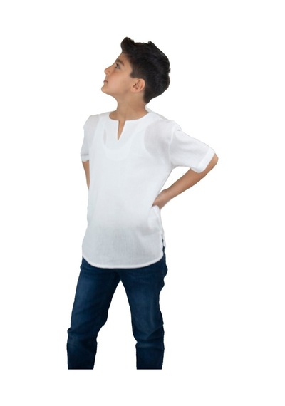 Eliş Şile Bezi Kısa Kol Şile Bezi Bisiklet Yaka Erkek Çocuk Tshirt Beyaz 3001