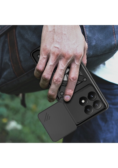 Xiaomi 15t Kılıf Sürgülü Kamera Koruyucu Manyetik Standlı Tank Koruma Pazarplus Siyah