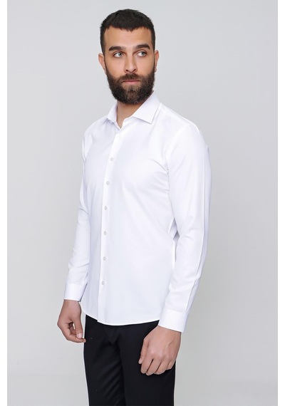 Efor Slim Fit Pamuk Saten Klasik Beyaz Gömlek Gk 604 Beyaz