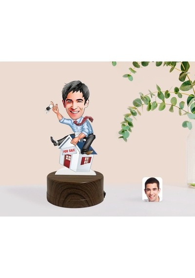 Kişiye Özel Erkek Emlakçı Karikatürlü Dekoratif 3D Biblo Led Işık