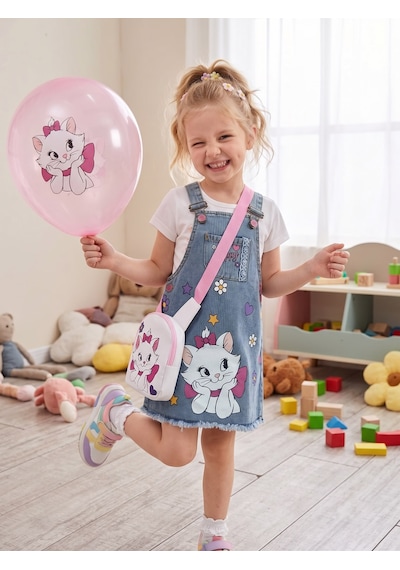 Nota Kids Kız Çocuk Kedi Baskılı Kot Jile Elbise Çantalı Denim Askılı Günlük Elbise 3-8yaş Mavi