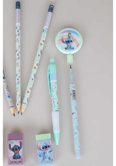 Disney Lisanslı Stitch 15 Parça Full Kırtasiye Seti, Çıtçıt Dosya, Silgili Kurşun Kalem, Roket Silgi