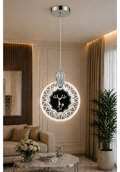 Ren Geyiği Model Krom Kaplama 3 Renk Metal Salon Mutfak Oturma Yatak Odası Modern Led Sarkıt Avize Gri