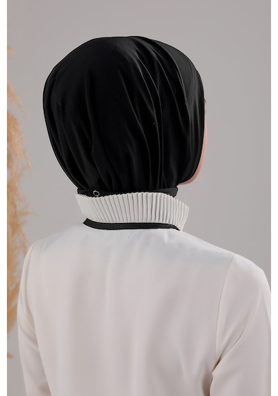 Melodi Scarf Kadın Tesettür Pratik Çıtçıtlı Sandy Fular Hazır Deniz Havuz Uyumlu Bone Siyah Siyah