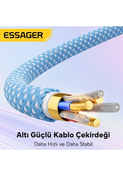 Essager 100w Pd Usb-c Type-c To Type-c 5a E-marker Çipli Hızlı Şarj Ve 480mbps Data Aktarım Örgülü Kablo Siyah-2 Metre