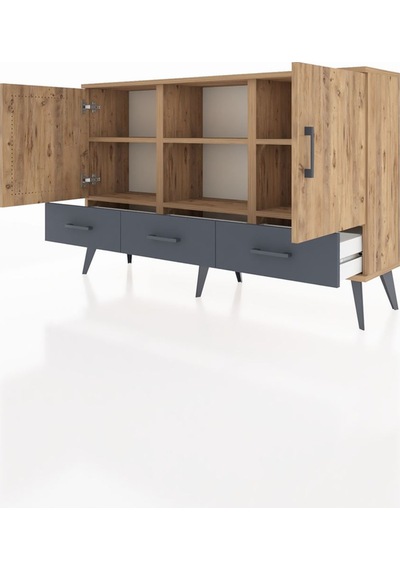 Arges Konsol 6 Raflı 3 Çekmeceli 3 Kapaklı 132x30x83 Çam-çam/antrasit Çam/antrasit Arges Konsol 6 Raflı 3 Çekmeceli 3 Kapaklı 132x30x83 Çam-çam/antrasit Çam/antrasit