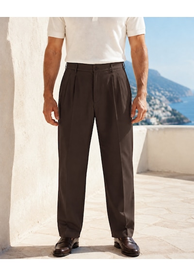 Danger Erkek Baggy Fit Pileli Kumaş Pantolon Kahverengi 0172dngr
