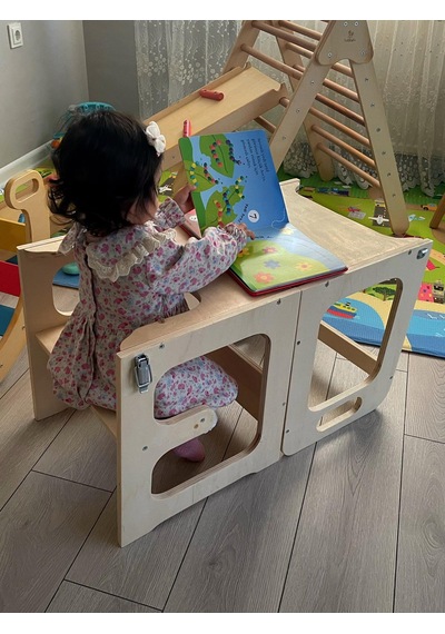 montessori ahşap öğrenme kulesi + aktivite masası + mama masası Ahşap montessori ahşap öğrenme kulesi + aktivite masası + mama masası Ahşap