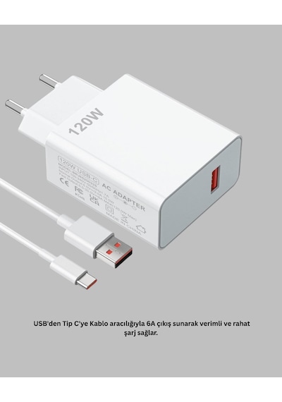 120 Watt Type C Şarj Başlığı Poco X3 X4 X5 Pro Uyumlu Diğer