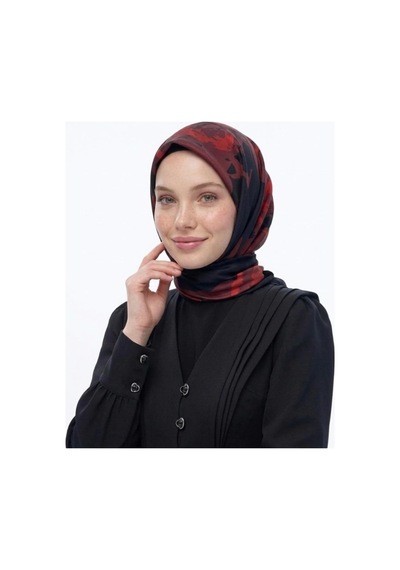 Bushu Çiçek Desenli Twill Eşarp siyah