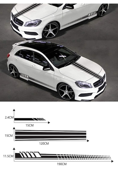 Oto Sticker Set Kaput-marşpiyel-sport 5 Parça Siyah 15 2,5 - 21 90 - 10 190 Cm