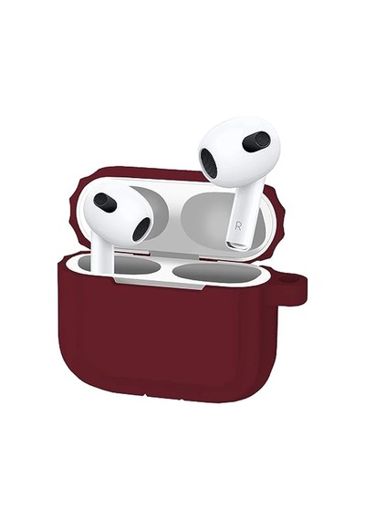 Tr Airpods 3 Uyumlu Rubber Silicone Case Kancalı Yumuşak Silikon Kılıf Airpods 3 Uyumlu Kulaklık Kılıfı Bordo