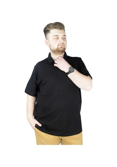 Mode Xl Battal Beden Erkek Tshirt Polo Yaka Nakışlı Klasik Pike 20553 Siyah 001