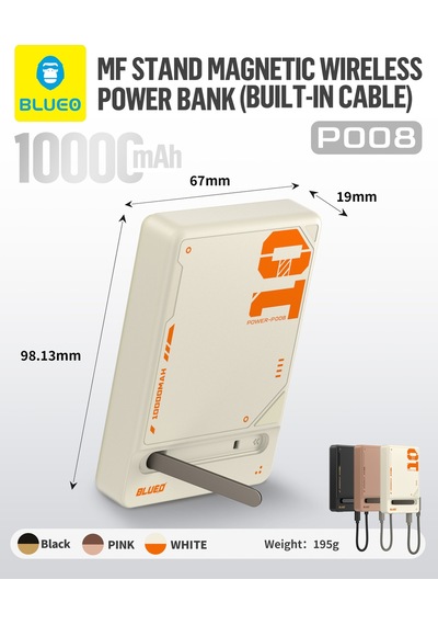 Pd 20w 10000 Mah Mf Magsafe Wireless Kablosuz Stand Özellikli Type-c To Type-c Powerbank Şarj Aleti Beyaz