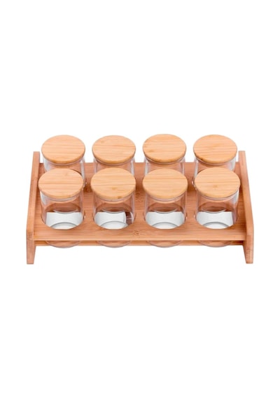Bambu 9 Parça Tek Katlı Standlı Baharatlık Seti Sarı