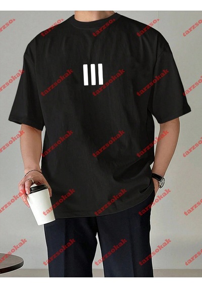 Tarzsokak 3 Çizgi Baskılı Beyaz Erkek Tshirt Beyaz Siyah
