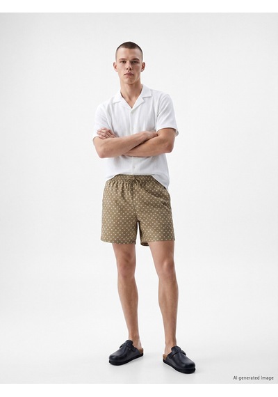 Lcw Swımwear Bej Kısa Boy Desenli Erkek Deniz Şortu