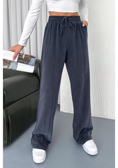 Feela Moda 2007 Bağcıklı Beli Lastikli Modal Çımalı Palazzo Kadın Pantolon Antrasit