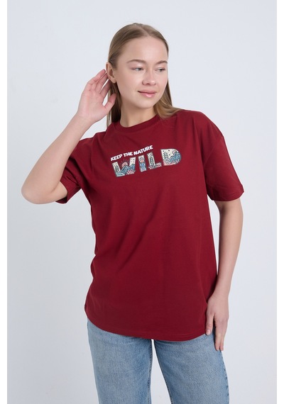 Velvoria Unisex Oversize Bordo Wild T-shirt