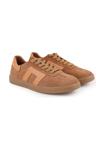Libero Kadın Günlük Ayakkabı Taba Hakiki Deri Süet Klasik Bağcıklı Düz Termo Taban Sneaker L04.803 Caramel
