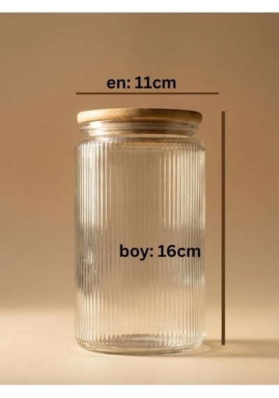 Bambu Vakum Kapaklı Cam Saklama Kabı, Şeffaf, 1500 Ml, 16cm Yükseklik, 11cm Genişlik, 6'li Set
