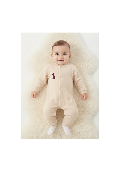 Gülerçocuk Kışlık Termal Soft Dokulu Mürdüm Kravat Detaylı Bebek Tulumu Bej - 931448853 Bej