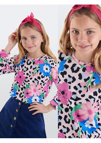 Çiçekli Leopar Kız Çocuk Sweatshirt