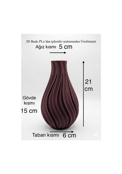 Modern Spiral Tasarım 3d Baskı Dekoratif Vazo 21 Cm Vişne Çürüğü