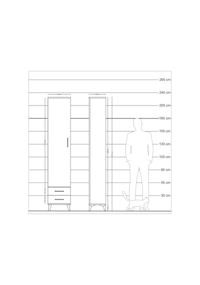 Arges Dolap 5 Raflı 2 Çekmeceli Tek Kapaklı 44x30x221 Çam-aytaşı Çam