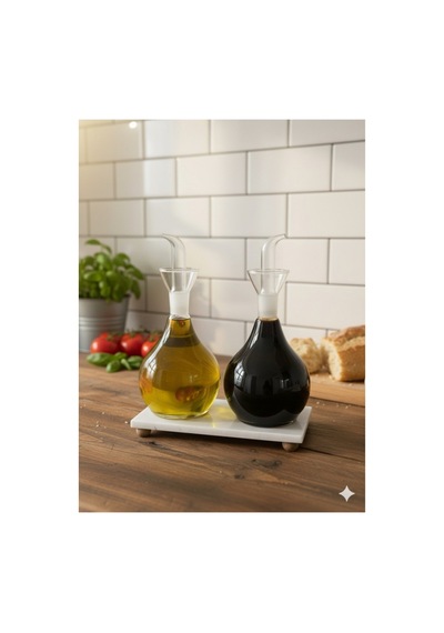 Reoona Mermer Stantlı Borosilikat Tombul Düz Cam Yağlık 2 Li Set 900 Ml+900 Ml Şeffaf - Şeffaf