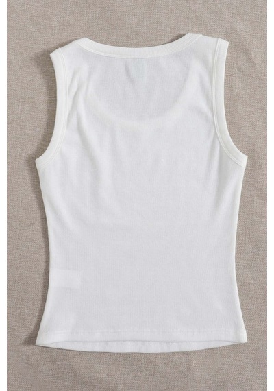 Merry See Düz Renk Kadın Kolsuz Bluz Crop Top Beyaz