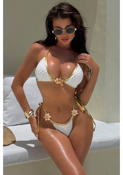 Stella Gold Aksesuarlı Bikini - Beyaz Beyaz