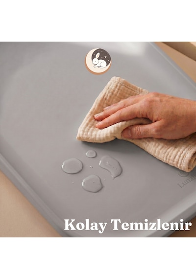 Lunalica Nora Bebek Alt Değiştirme Matı - 50x70cm, Açık Gri, Kolay Silinir, Yenidoğan Şifonyer Üstü Alt Açma Pedi Minderi