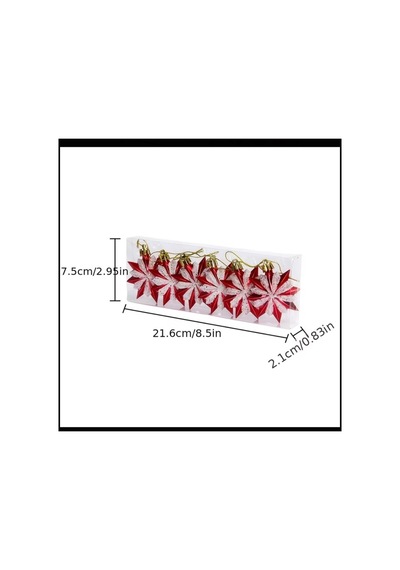 6'lı Kırmızı Yıldız Yılbaşı Ağaç Süsü Seti Simli Ve Parlak Dekoratif Yıldız Süsler 7.5 Cm Diğer