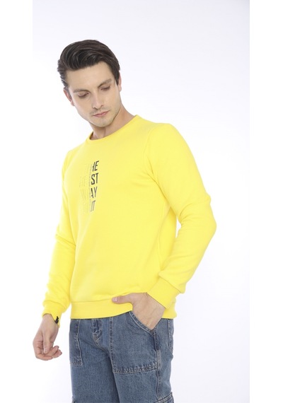 Escetic Erkek Spor Slimfit, Bisiklet Yaka Sarı Sweatshirt-4274