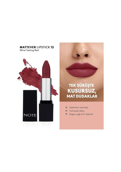 Cosmetics Mattever Lipstick 12 Wine Tasting Red Yarı Mat Saten Bitişli Ruj, Mor Çok Renkli Cosmetics Mattever Lipstick 12 Wine Tasting Red Yarı Mat Saten Bitişli Ruj, Mor Çok Renkli
